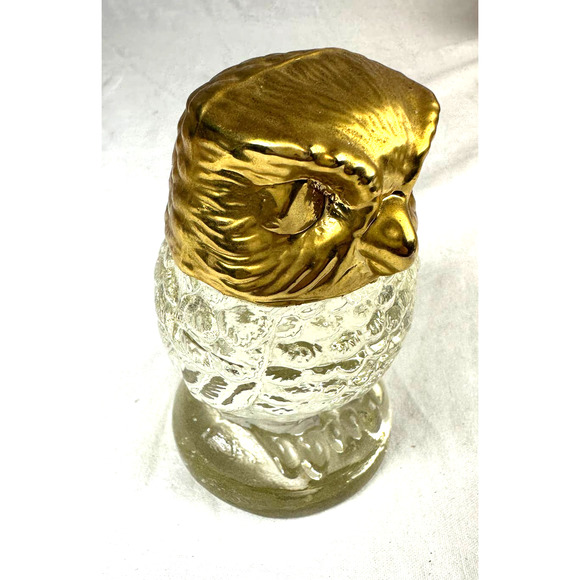 Glass Owl Paperweight figurine Gold Painted Head 3.75" Heavy - Picture 6 of 6